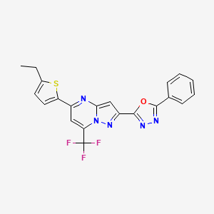 molecular formula C21H14F3N5OS B10948306 5-(5-Ethylthiophen-2-yl)-2-(5-phenyl-1,3,4-oxadiazol-2-yl)-7-(trifluoromethyl)pyrazolo[1,5-a]pyrimidine 