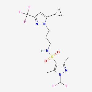 molecular formula C16H20F5N5O2S B10948314 N-{3-[5-cyclopropyl-3-(trifluoromethyl)-1H-pyrazol-1-yl]propyl}-1-(difluoromethyl)-3,5-dimethyl-1H-pyrazole-4-sulfonamide 