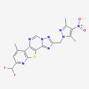 molecular formula C18H14F2N8O2S B10948318 13-(difluoromethyl)-4-[(3,5-dimethyl-4-nitropyrazol-1-yl)methyl]-11-methyl-16-thia-3,5,6,8,14-pentazatetracyclo[7.7.0.02,6.010,15]hexadeca-1(9),2,4,7,10(15),11,13-heptaene 