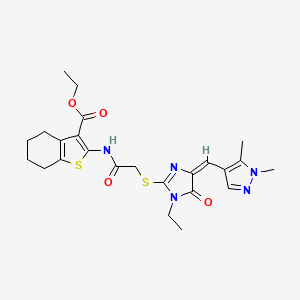 ethyl 2-{[({(4E)-4-[(1,5-dimethyl-1H-pyrazol-4-yl)methylidene]-1-ethyl-5-oxo-4,5-dihydro-1H-imidazol-2-yl}sulfanyl)acetyl]amino}-4,5,6,7-tetrahydro-1-benzothiophene-3-carboxylate