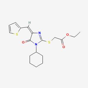 molecular formula C18H22N2O3S2 B10948325 ethyl {[(4E)-1-cyclohexyl-5-oxo-4-(thiophen-2-ylmethylidene)-4,5-dihydro-1H-imidazol-2-yl]sulfanyl}acetate 