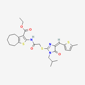 ethyl 2-{[({(4E)-1-(2-methylpropyl)-4-[(5-methylthiophen-2-yl)methylidene]-5-oxo-4,5-dihydro-1H-imidazol-2-yl}sulfanyl)acetyl]amino}-5,6,7,8-tetrahydro-4H-cyclohepta[b]thiophene-3-carboxylate