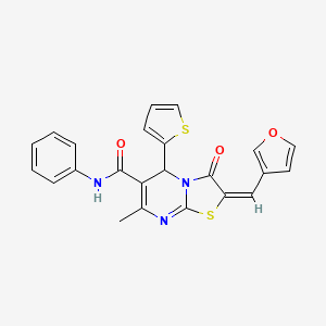 molecular formula C23H17N3O3S2 B10948407 (2E)-2-(furan-3-ylmethylidene)-7-methyl-3-oxo-N-phenyl-5-(thiophen-2-yl)-2,3-dihydro-5H-[1,3]thiazolo[3,2-a]pyrimidine-6-carboxamide 