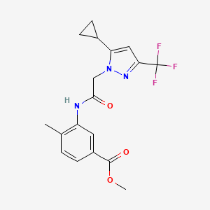 molecular formula C18H18F3N3O3 B10948408 methyl 3-({[5-cyclopropyl-3-(trifluoromethyl)-1H-pyrazol-1-yl]acetyl}amino)-4-methylbenzoate 