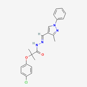 molecular formula C21H21ClN4O2 B10948491 2-(4-chlorophenoxy)-2-methyl-N'-[(E)-(3-methyl-1-phenyl-1H-pyrazol-4-yl)methylidene]propanehydrazide 