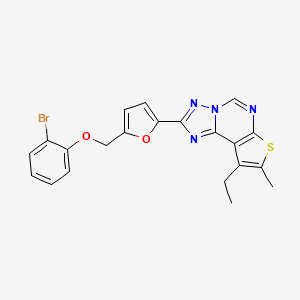 molecular formula C21H17BrN4O2S B10948630 2-{5-[(2-Bromophenoxy)methyl]-2-furyl}-9-ethyl-8-methylthieno[3,2-E][1,2,4]triazolo[1,5-C]pyrimidine 