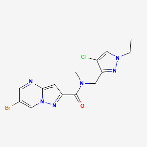 molecular formula C14H14BrClN6O B10948640 6-bromo-N-[(4-chloro-1-ethyl-1H-pyrazol-3-yl)methyl]-N-methylpyrazolo[1,5-a]pyrimidine-2-carboxamide 