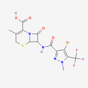 molecular formula C14H12BrF3N4O4S B10948643 7-({[4-bromo-1-methyl-5-(trifluoromethyl)-1H-pyrazol-3-yl]carbonyl}amino)-3-methyl-8-oxo-5-thia-1-azabicyclo[4.2.0]oct-2-ene-2-carboxylic acid 