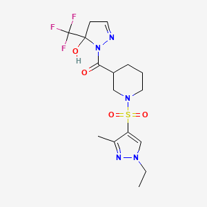 molecular formula C16H22F3N5O4S B10948651 {1-[(1-ethyl-3-methyl-1H-pyrazol-4-yl)sulfonyl]piperidin-3-yl}[5-hydroxy-5-(trifluoromethyl)-4,5-dihydro-1H-pyrazol-1-yl]methanone 