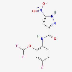 molecular formula C11H7F3N4O4 B10948666 N-[2-(difluoromethoxy)-4-fluorophenyl]-3-nitro-1H-pyrazole-5-carboxamide 