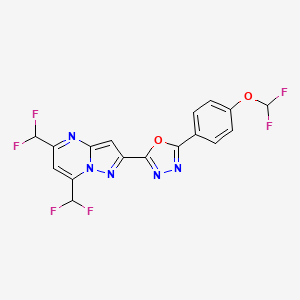 molecular formula C17H9F6N5O2 B10948685 2-[5,7-Bis(difluoromethyl)pyrazolo[1,5-a]pyrimidin-2-yl]-5-[4-(difluoromethoxy)phenyl]-1,3,4-oxadiazole 