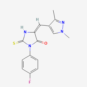 molecular formula C15H13FN4OS B10948733 (5E)-5-[(1,3-dimethyl-1H-pyrazol-4-yl)methylidene]-3-(4-fluorophenyl)-2-thioxoimidazolidin-4-one 