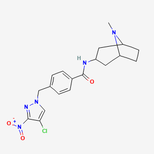 molecular formula C19H22ClN5O3 B10948769 4-[(4-chloro-3-nitro-1H-pyrazol-1-yl)methyl]-N-(8-methyl-8-azabicyclo[3.2.1]oct-3-yl)benzamide 