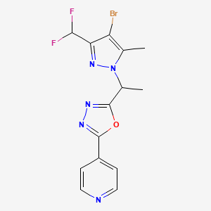 molecular formula C14H12BrF2N5O B10948777 4-(5-{1-[4-bromo-3-(difluoromethyl)-5-methyl-1H-pyrazol-1-yl]ethyl}-1,3,4-oxadiazol-2-yl)pyridine 