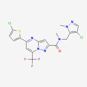 molecular formula C18H13Cl2F3N6OS B10948787 N-[(4-chloro-1-methyl-1H-pyrazol-5-yl)methyl]-5-(5-chlorothiophen-2-yl)-N-methyl-7-(trifluoromethyl)pyrazolo[1,5-a]pyrimidine-2-carboxamide 