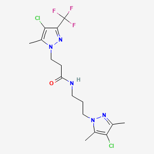 molecular formula C16H20Cl2F3N5O B10948788 N-[3-(4-chloro-3,5-dimethyl-1H-pyrazol-1-yl)propyl]-3-[4-chloro-5-methyl-3-(trifluoromethyl)-1H-pyrazol-1-yl]propanamide 