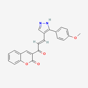 molecular formula C22H16N2O4 B10948872 3-{(2E)-3-[3-(4-methoxyphenyl)-1H-pyrazol-4-yl]prop-2-enoyl}-2H-chromen-2-one 