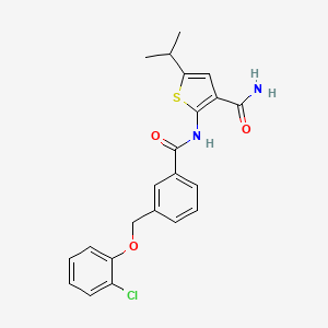 molecular formula C22H21ClN2O3S B10948873 2-[({3-[(2-Chlorophenoxy)methyl]phenyl}carbonyl)amino]-5-(propan-2-yl)thiophene-3-carboxamide 