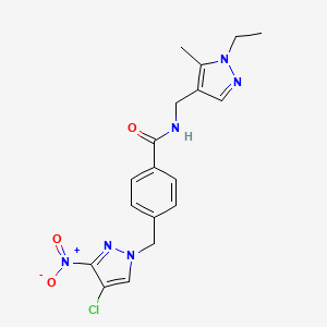 molecular formula C18H19ClN6O3 B10948949 4-[(4-chloro-3-nitro-1H-pyrazol-1-yl)methyl]-N-[(1-ethyl-5-methyl-1H-pyrazol-4-yl)methyl]benzamide 