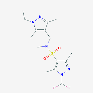 molecular formula C15H23F2N5O2S B10948959 1-(difluoromethyl)-N-[(1-ethyl-3,5-dimethyl-1H-pyrazol-4-yl)methyl]-N,3,5-trimethyl-1H-pyrazole-4-sulfonamide 