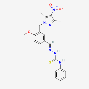 molecular formula C21H22N6O3S B10948965 (2E)-2-{3-[(3,5-dimethyl-4-nitro-1H-pyrazol-1-yl)methyl]-4-methoxybenzylidene}-N-phenylhydrazinecarbothioamide 