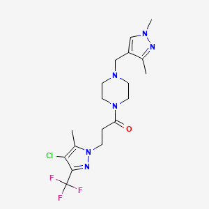 molecular formula C18H24ClF3N6O B10948976 3-[4-chloro-5-methyl-3-(trifluoromethyl)-1H-pyrazol-1-yl]-1-{4-[(1,3-dimethyl-1H-pyrazol-4-yl)methyl]piperazin-1-yl}propan-1-one 