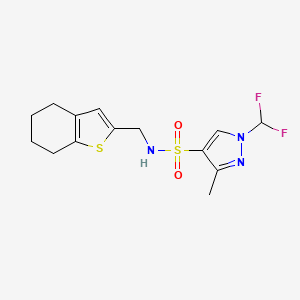 molecular formula C14H17F2N3O2S2 B10948983 1-(difluoromethyl)-3-methyl-N-(4,5,6,7-tetrahydro-1-benzothiophen-2-ylmethyl)-1H-pyrazole-4-sulfonamide 