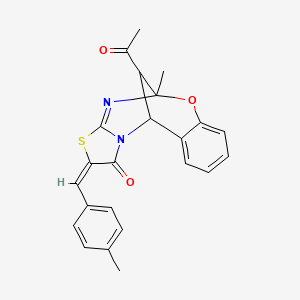 molecular formula C23H20N2O3S B10949070 (2E)-13-acetyl-5-methyl-2-(4-methylbenzylidene)-5H,11H-5,11-methano[1,3]thiazolo[2,3-d][1,3,5]benzoxadiazocin-1(2H)-one 