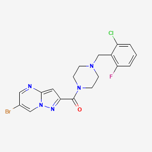 molecular formula C18H16BrClFN5O B10949093 (6-Bromopyrazolo[1,5-a]pyrimidin-2-yl)[4-(2-chloro-6-fluorobenzyl)piperazin-1-yl]methanone 