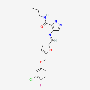 4-{[(E)-{5-[(3-chloro-4-fluorophenoxy)methyl]furan-2-yl}methylidene]amino}-1-methyl-N-propyl-1H-pyrazole-5-carboxamide