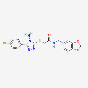 molecular formula C18H16BrN5O3S B10949150 2-{[4-amino-5-(4-bromophenyl)-4H-1,2,4-triazol-3-yl]sulfanyl}-N-(1,3-benzodioxol-5-ylmethyl)acetamide 