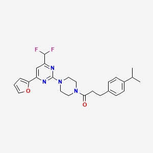 molecular formula C25H28F2N4O2 B10949165 1-{4-[4-(Difluoromethyl)-6-(furan-2-yl)pyrimidin-2-yl]piperazin-1-yl}-3-[4-(propan-2-yl)phenyl]propan-1-one 