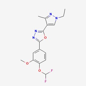 molecular formula C16H16F2N4O3 B10949203 2-[4-(difluoromethoxy)-3-methoxyphenyl]-5-(1-ethyl-3-methyl-1H-pyrazol-4-yl)-1,3,4-oxadiazole 