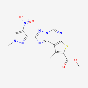 molecular formula C14H11N7O4S B10949232 methyl 9-methyl-2-(1-methyl-4-nitro-1H-pyrazol-3-yl)thieno[3,2-e][1,2,4]triazolo[1,5-c]pyrimidine-8-carboxylate 