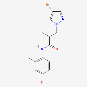 molecular formula C14H15BrFN3O B10949239 3-(4-bromo-1H-pyrazol-1-yl)-N-(4-fluoro-2-methylphenyl)-2-methylpropanamide 