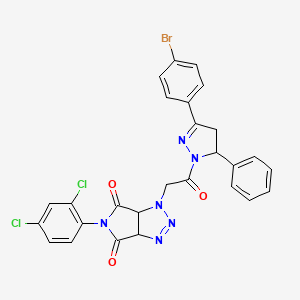 molecular formula C27H19BrCl2N6O3 B10949255 1-{2-[3-(4-bromophenyl)-5-phenyl-4,5-dihydro-1H-pyrazol-1-yl]-2-oxoethyl}-5-(2,4-dichlorophenyl)-3a,6a-dihydropyrrolo[3,4-d][1,2,3]triazole-4,6(1H,5H)-dione 