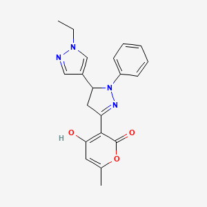 molecular formula C20H20N4O3 B10949264 (3E)-3-[5-(1-ethyl-1H-pyrazol-4-yl)-1-phenylpyrazolidin-3-ylidene]-6-methyl-2H-pyran-2,4(3H)-dione 