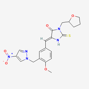 (5Z)-5-{4-methoxy-3-[(4-nitro-1H-pyrazol-1-yl)methyl]benzylidene}-2-sulfanyl-3-(tetrahydrofuran-2-ylmethyl)-3,5-dihydro-4H-imidazol-4-one