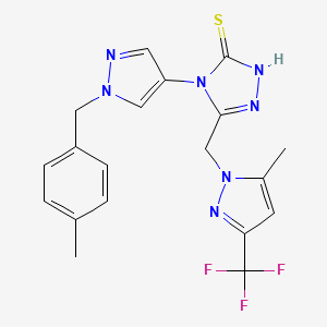 molecular formula C19H18F3N7S B10949288 4-[1-(4-methylbenzyl)-1H-pyrazol-4-yl]-5-{[5-methyl-3-(trifluoromethyl)-1H-pyrazol-1-yl]methyl}-4H-1,2,4-triazole-3-thiol 