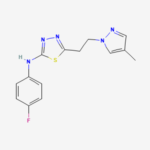 molecular formula C14H14FN5S B10949321 N-(4-fluorophenyl)-5-[2-(4-methyl-1H-pyrazol-1-yl)ethyl]-1,3,4-thiadiazol-2-amine 