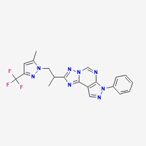 molecular formula C20H17F3N8 B10949347 2-[1-Methyl-2-[5-methyl-3-(trifluoromethyl)-1H-pyrazol-1-yl]ethyl]-7-phenyl-7H-pyrazolo[4,3-e][1,2,4]triazolo[1,5-c]pyrimidine CAS No. 1005631-13-9