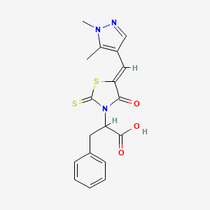 molecular formula C18H17N3O3S2 B10949360 2-{(5Z)-5-[(1,5-dimethyl-1H-pyrazol-4-yl)methylidene]-4-oxo-2-thioxo-1,3-thiazolidin-3-yl}-3-phenylpropanoic acid 