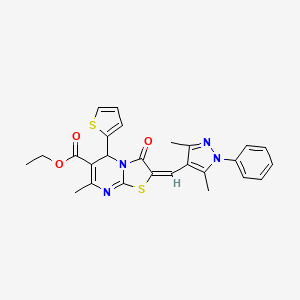 molecular formula C26H24N4O3S2 B10949363 ethyl (2E)-2-[(3,5-dimethyl-1-phenyl-1H-pyrazol-4-yl)methylidene]-7-methyl-3-oxo-5-(thiophen-2-yl)-2,3-dihydro-5H-[1,3]thiazolo[3,2-a]pyrimidine-6-carboxylate 