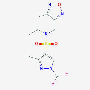 molecular formula C11H15F2N5O3S B10949377 1-(difluoromethyl)-N-ethyl-3-methyl-N-[(4-methyl-1,2,5-oxadiazol-3-yl)methyl]-1H-pyrazole-4-sulfonamide 