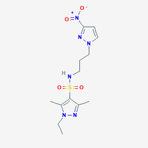 molecular formula C13H20N6O4S B10949400 1-ethyl-3,5-dimethyl-N-[3-(3-nitro-1H-pyrazol-1-yl)propyl]-1H-pyrazole-4-sulfonamide 