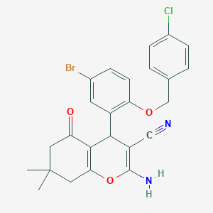 molecular formula C25H22BrClN2O3 B10949541 2-amino-4-{5-bromo-2-[(4-chlorobenzyl)oxy]phenyl}-7,7-dimethyl-5-oxo-5,6,7,8-tetrahydro-4H-chromene-3-carbonitrile 