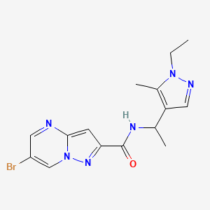 molecular formula C15H17BrN6O B10949563 6-bromo-N-[1-(1-ethyl-5-methyl-1H-pyrazol-4-yl)ethyl]pyrazolo[1,5-a]pyrimidine-2-carboxamide 