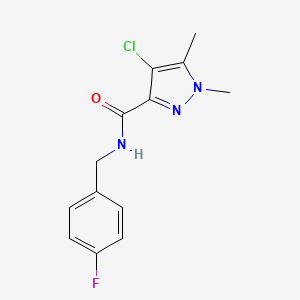 molecular formula C13H13ClFN3O B10949603 4-chloro-N-(4-fluorobenzyl)-1,5-dimethyl-1H-pyrazole-3-carboxamide 