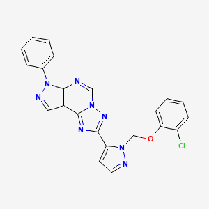 molecular formula C22H15ClN8O B10949655 2-{1-[(2-chlorophenoxy)methyl]-1H-pyrazol-5-yl}-7-phenyl-7H-pyrazolo[4,3-e][1,2,4]triazolo[1,5-c]pyrimidine 