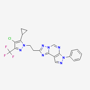 molecular formula C21H16ClF3N8 B10949736 2-{2-[4-chloro-5-cyclopropyl-3-(trifluoromethyl)-1H-pyrazol-1-yl]ethyl}-7-phenyl-7H-pyrazolo[4,3-e][1,2,4]triazolo[1,5-c]pyrimidine 